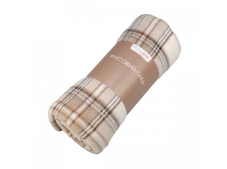 Плед флисовый Home Line. Полар клетка бежевая