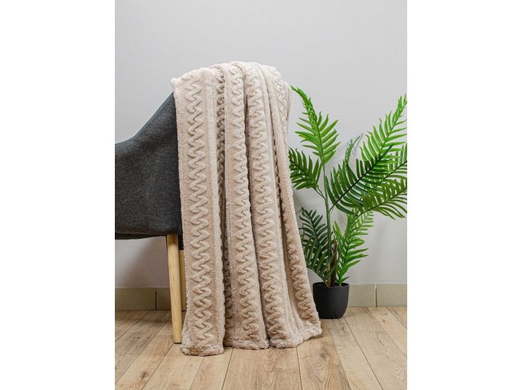 Плед флисовый Home Line. Жаккард Коса бежевий