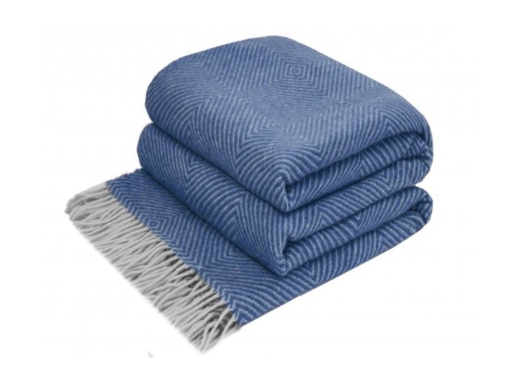 Плед шерстяной Love you. Ромб синий