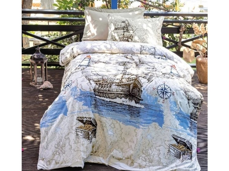 Подростковое постельное белье Altinbasak.  Ранфорс Albert Sabre простынь на резинке