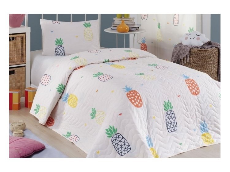 Покрывало стеганое с наволочками Eponj Home. JokeAnanas krem 