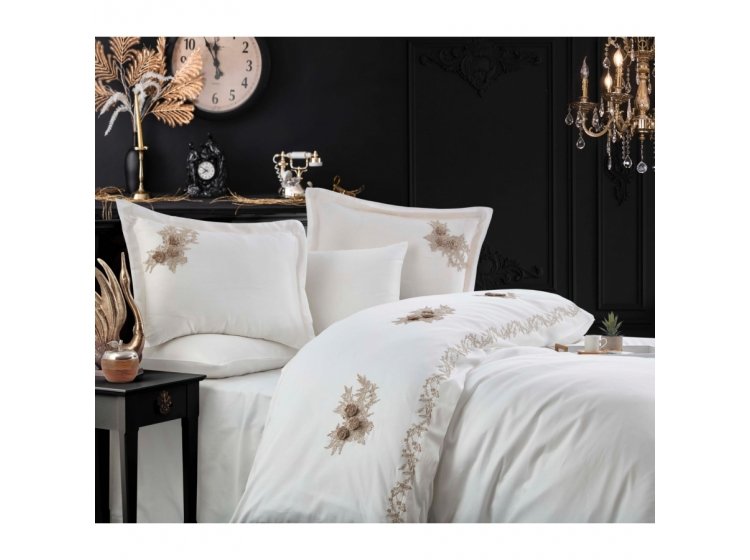 Постельное белье Dantela Vita. Safir krem с кружевом