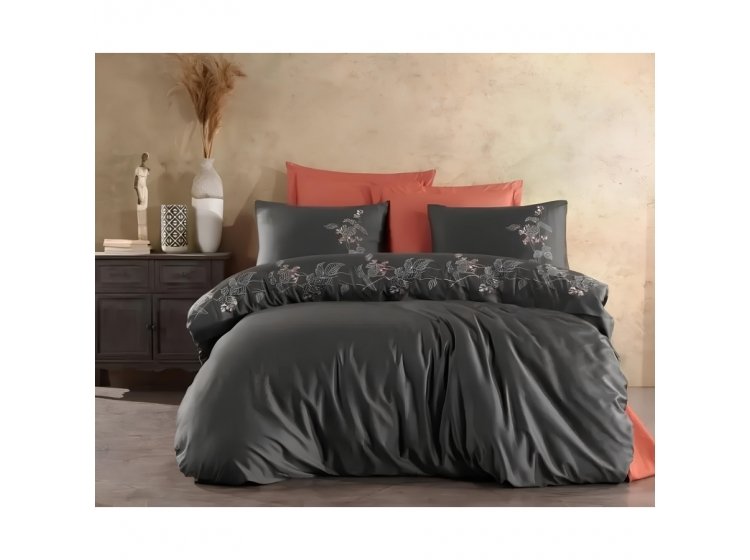 Постельное белье Dantela Vita. Efra antrasit с вышивкой