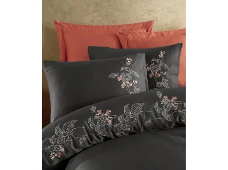 Постельное белье Dantela Vita. Efra antrasit с вышивкой