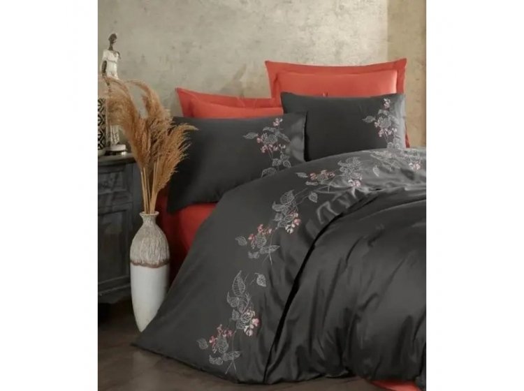 Постельное белье Dantela Vita. Efra antrasit с вышивкой