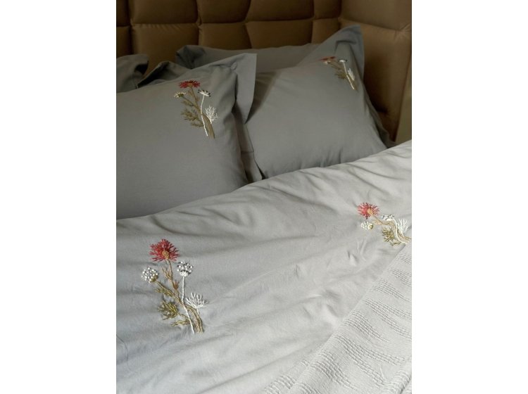 Постельное белье Saheser. Noris grey хлопок с вышивкой и пике