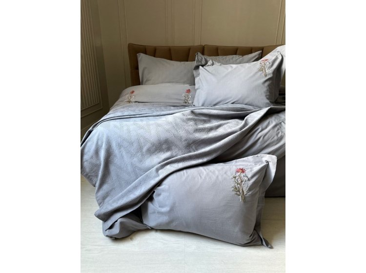 Постельное белье Saheser. Noris grey хлопок с вышивкой и пике