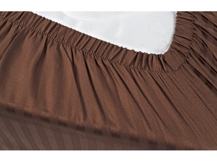 Простынь на резинке Lotus. Сатин страйп кофейная