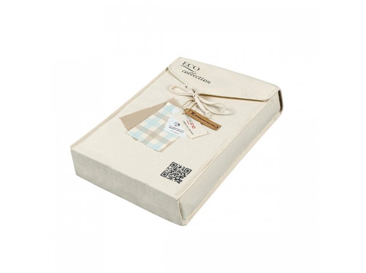 Постельное белье Home Line. Бязь Клітинка кухонна бежево-бирюзового цвета. Упаковка