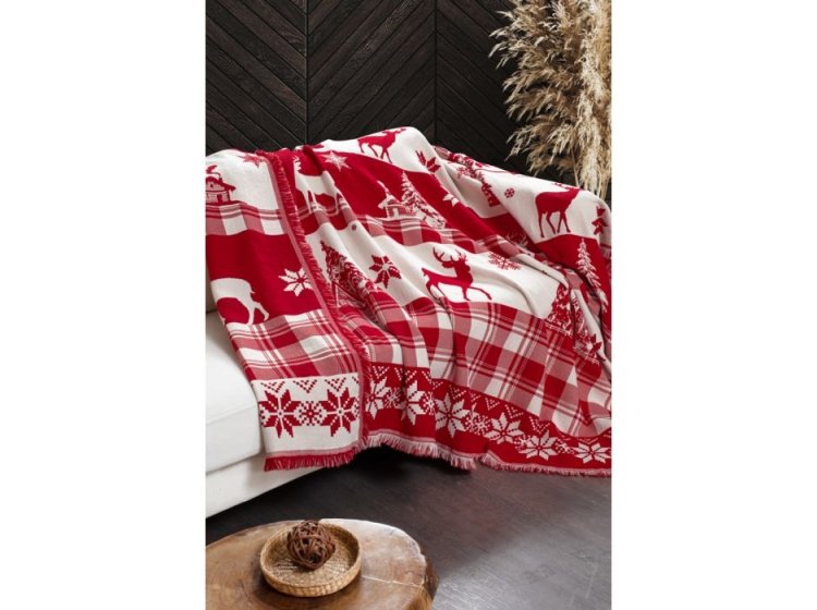 Плед хлопковый First choice. Deer scarlet