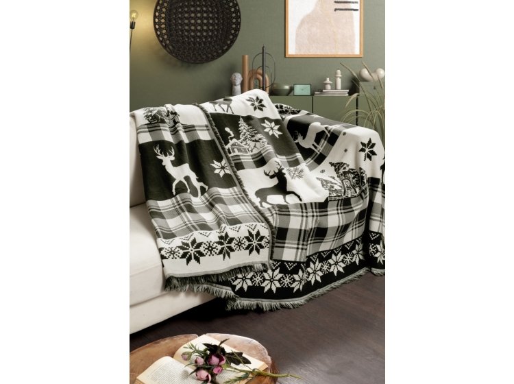 Плед хлопковый First choice. Deer dark green