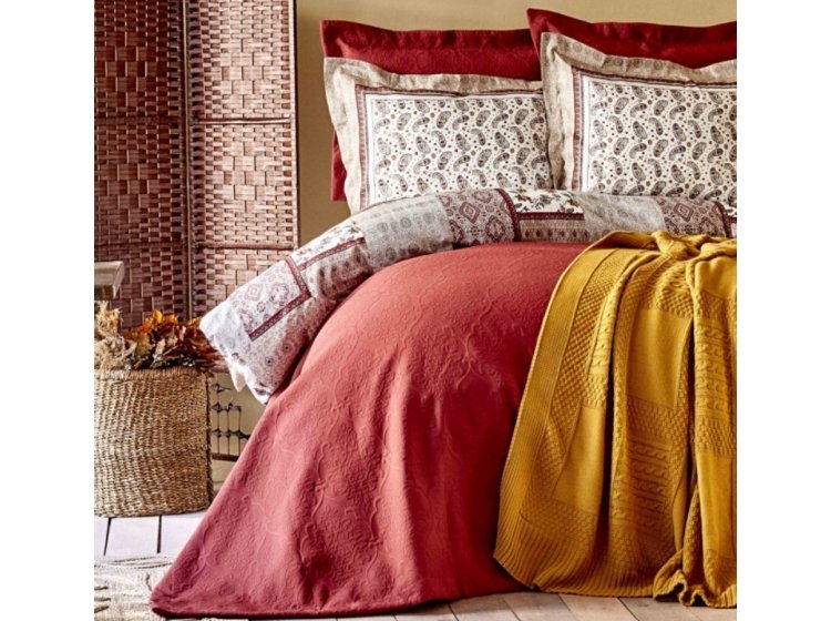 Набор постельное белье Karaca Home. С покрывалом и пледом Maryam bordo