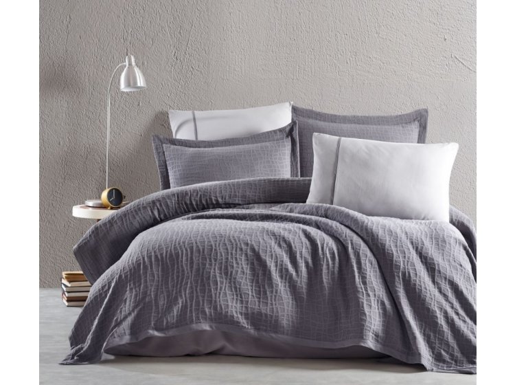 Постельное белье Saheser. Eco cotton Tarte gri с покрывалом