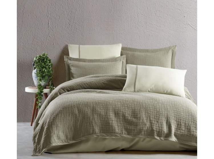 Постельное белье Saheser. Eco cotton Tarte yesil с покрывалом