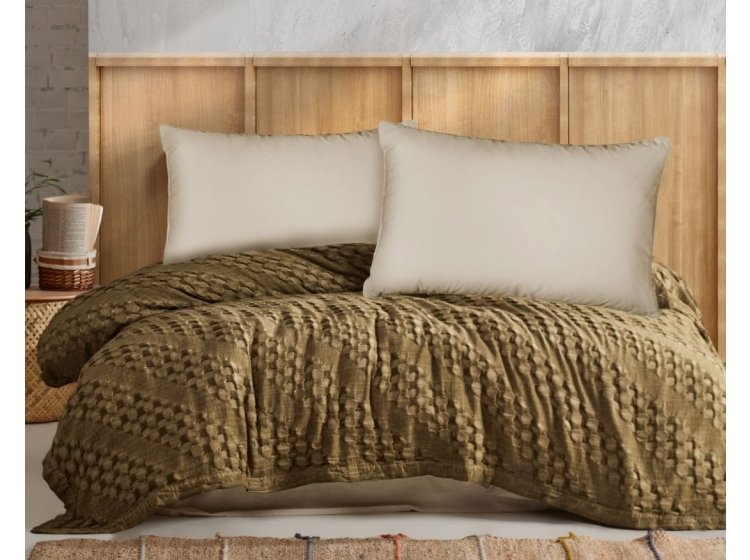 Жаккардовое покрывало-пике Saheser. Сotton Enza haki