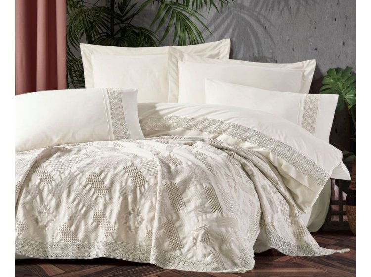 Постельное белье Saheser. Eco cotton Freya krem с пике