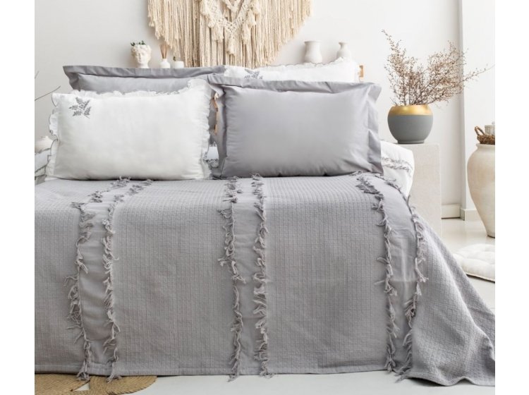 Постельное белье Saheser. Brianna grey хлопок с вышивкой и пике