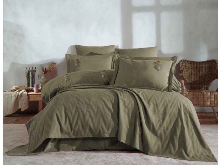 Постельное белье Saheser. Noris khaki хлопок с вышивкой и пике