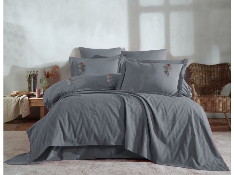 Постельное белье Saheser. Noris grey хлопок с вышивкой и пике