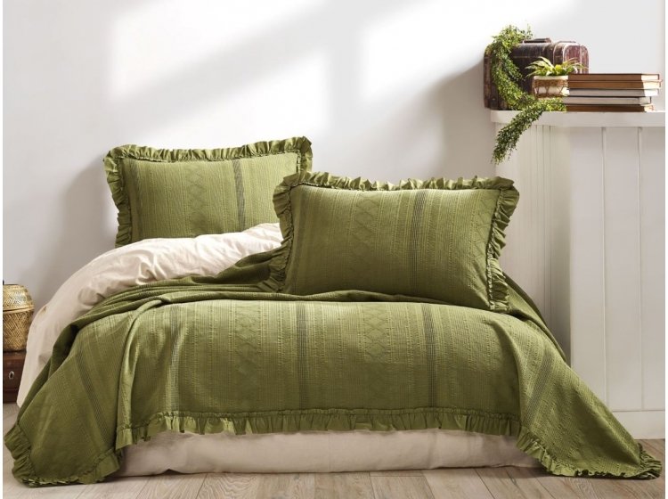 Жаккардовое покрывало с наволочками Saheser. Tziana khaki