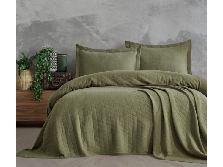 Хлопковое покрывало с наволочками Saheser. Orella green