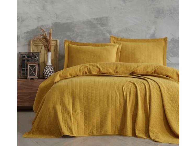 Хлопковое покрывало с наволочками Saheser. Orella yellow