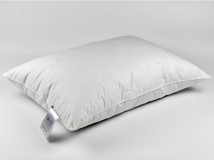 Подушка пуховая низкая Iglen с белым пухом и кантом, 100% пух