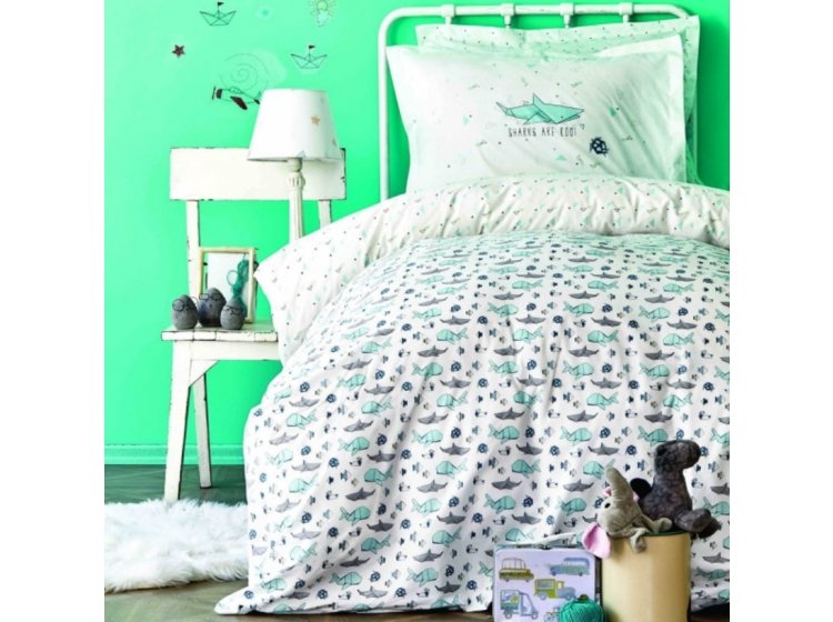 Подростковое постельное белье Karaca Home. Ранфорс Shark yesil