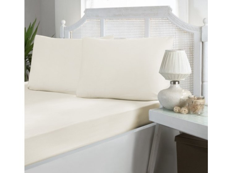 Простыня на резинке с наволочками First Choice. Сатин Cream