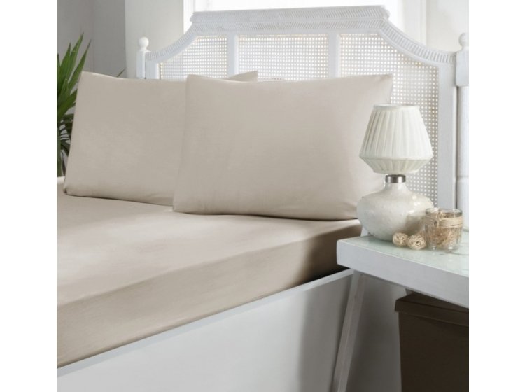 Простыня на резинке с наволочками First Choice. Сатин Beige