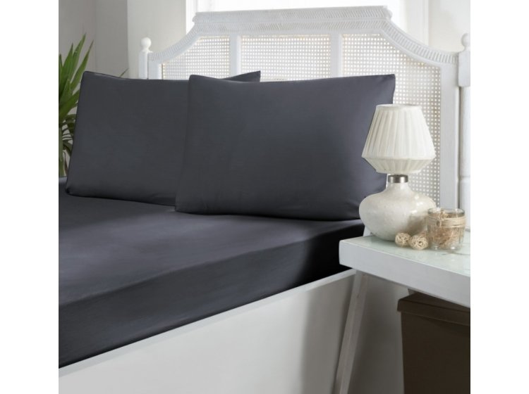 Простыня на резинке с наволочками First Choice. Сатин Dark grey