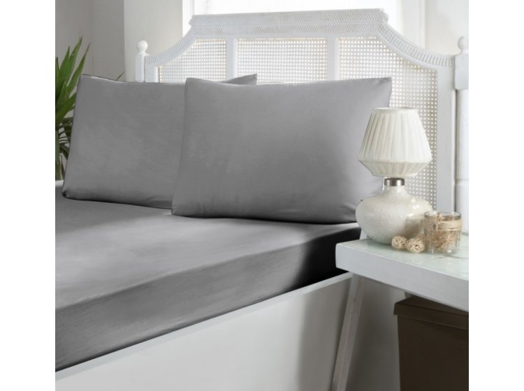 Простыня на резинке с наволочками First Choice. Сатин Grey