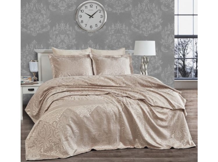 Жаккардовое покрывало с наволочками Dantela Vita. Hazel vizon