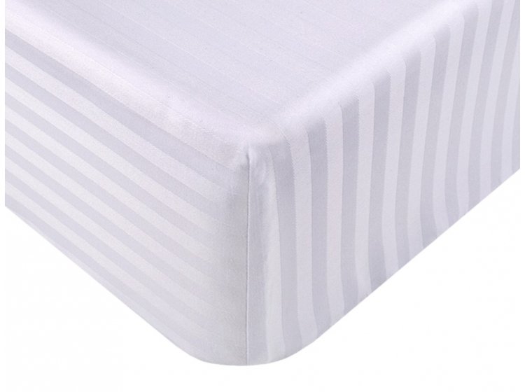 Простынь на резинке Iris Home. Отель Сатин страйп белого цвета