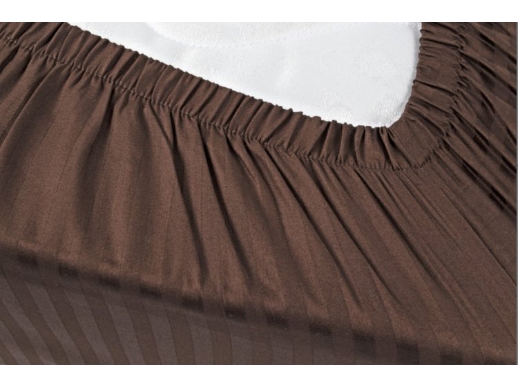 Простынь на резинке Iris Home. Отель Сатин страйп цвета кофе