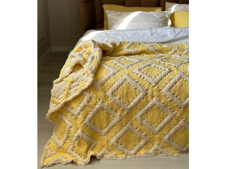 Муслиновое покрывало с наволочками Saheser. Sonia krem-yellow