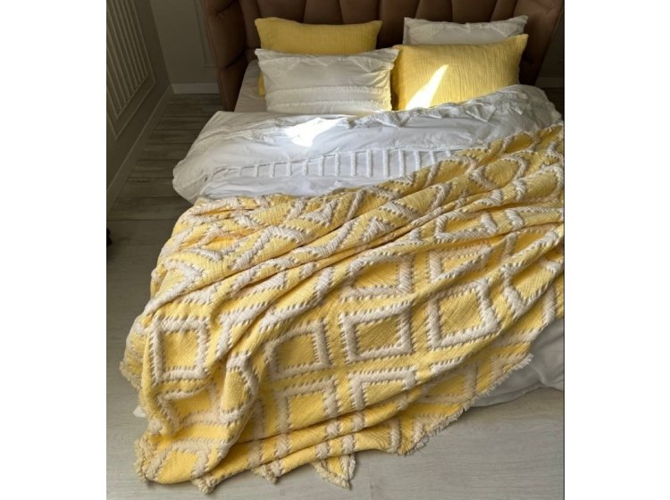 Муслиновое покрывало с наволочками Saheser. Sonia krem-yellow