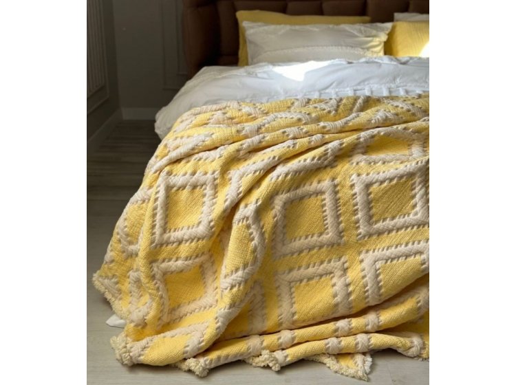 Муслиновое покрывало с наволочками Saheser. Sonia krem-yellow