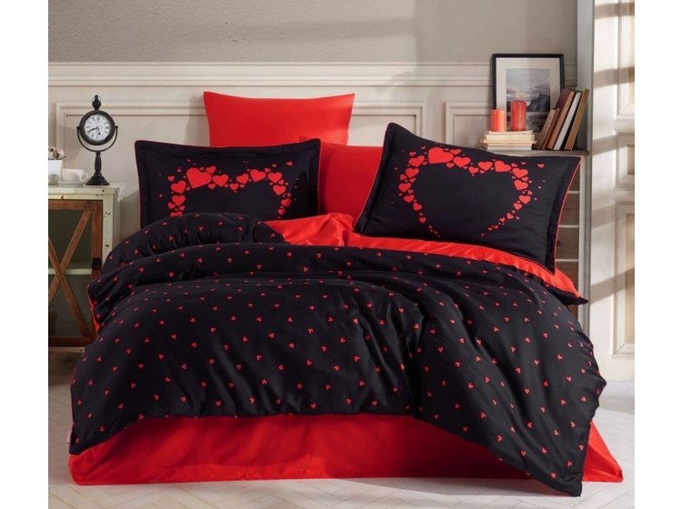 Постельное белье HOBBY. Exclusive Sateen Amore черно-красного цвета