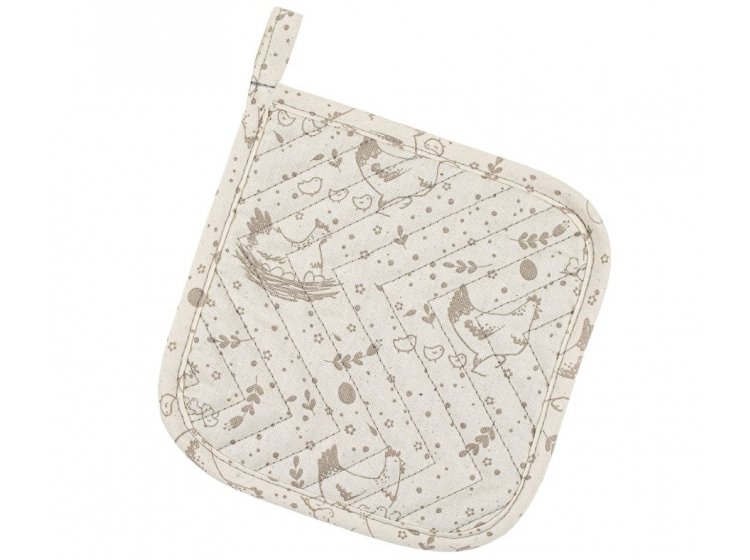 Прихватка для кухни Home Line. Курочки светло-коричневого/Клетка оливково-бежевого цвета