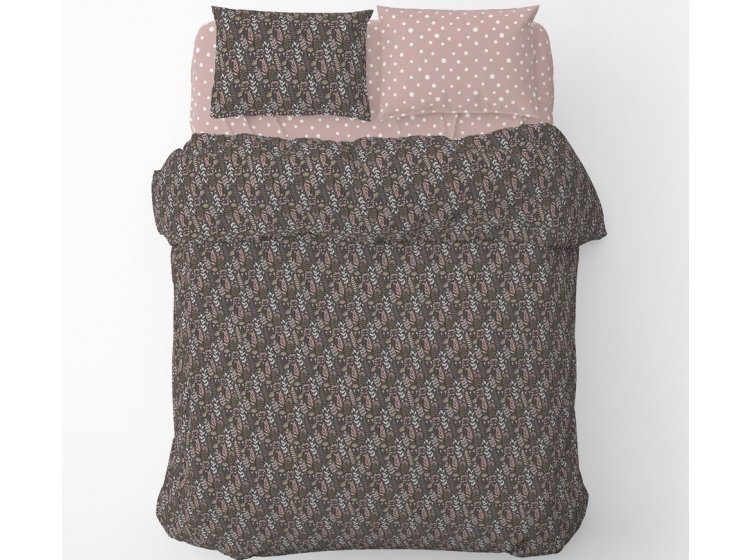 Постельное белье Home Line. Бязь Цвітіння трав графіт/Горох фрезовий