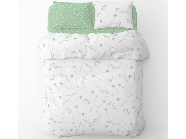 Постельное белье Home Line. Бязь Волошки зелені на білому/Горох білий на зеленому