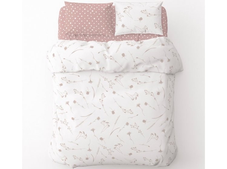 Постельное белье Home Line. Бязь Волошки/Горох рожево-ліловий на білому