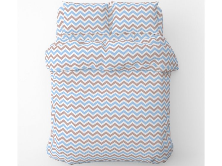 Постельное белье Home Line. Бязь Зіг заг блакитно-коричневий