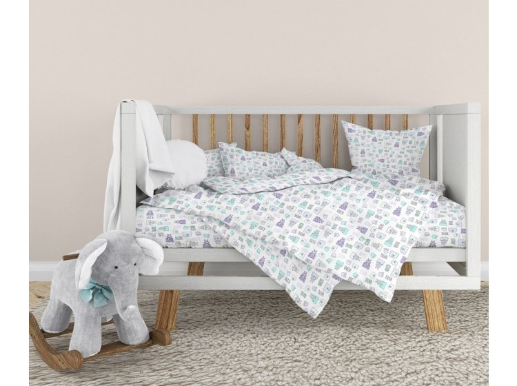 Постельное белье в детскую кроватку Home Line. Тедді бузково-бірюзовий
