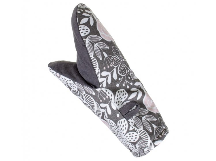 Рукавичка для кухни Home Line. Полупанама Квіти декоративні графітово-фрезові/графіт