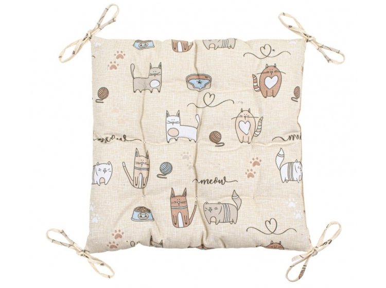 Подушка с завязками на стул Home Line. Кот на кухне песочного цвета