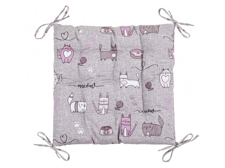 Подушка с завязками на стул Home Line. Кот на кухне серо-сиреневого цвета