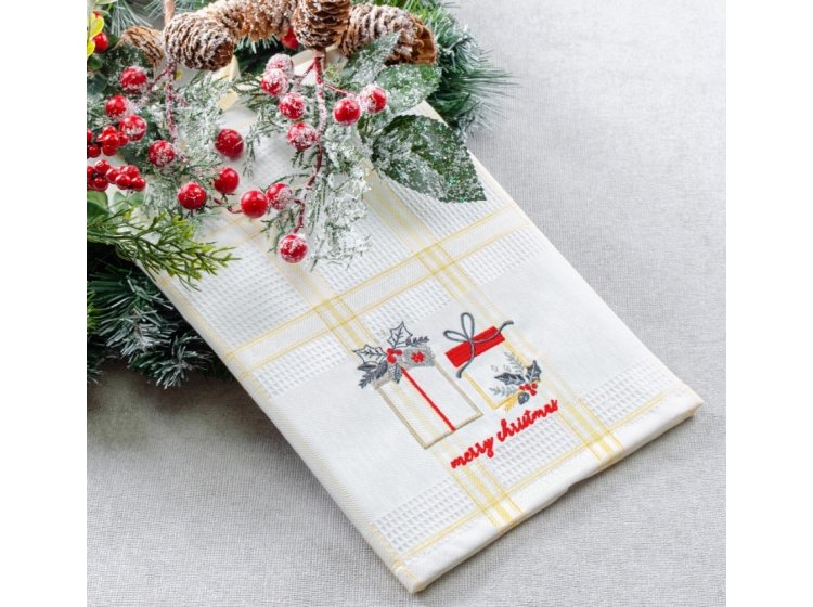 Полотенце вафельное Home Line. Желтая полоска, с вышивкой подарки