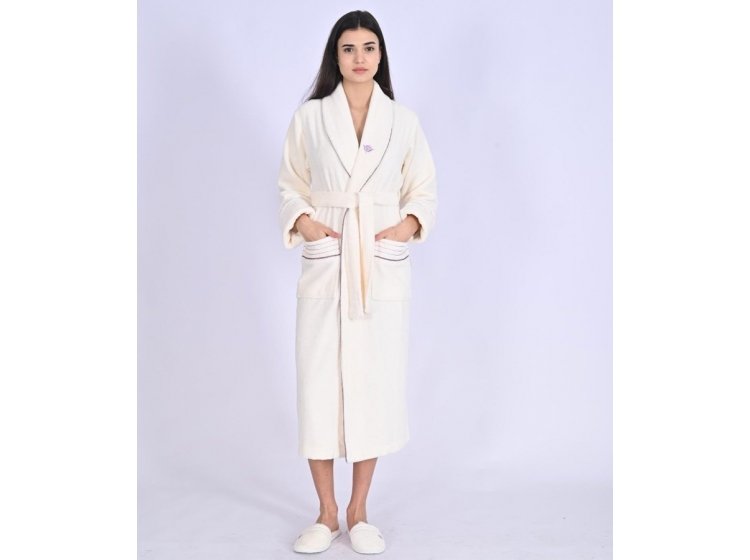 Халат махровый женский с тапочками Nusa. NS 4335 krem